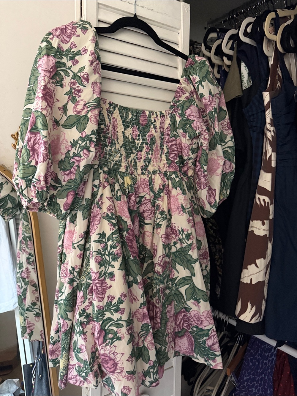 Abercrombie & Fitch Emerson Puff Sleeve Square Neck Mini Dress Floral Large - Picture 5 of 6